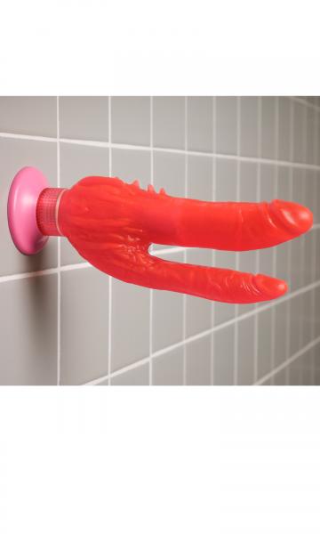 Waterproof Wall Bangers Double Penetrator Pink Suction Cup