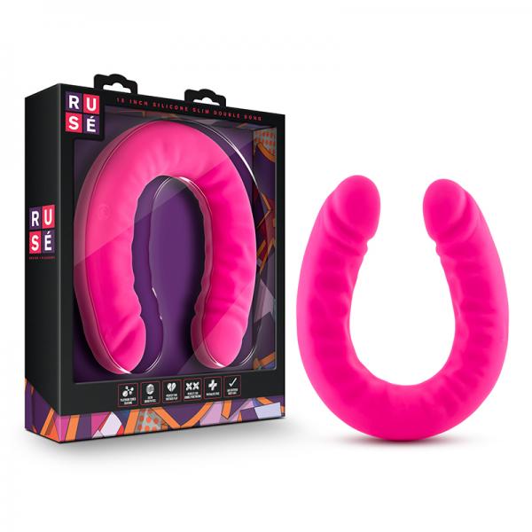 Ruse - 18 Inch Silicone Slim Double Dong - Hot Pink
