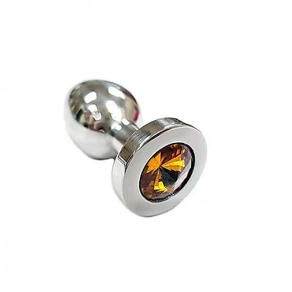 Stainless Steel  Smooth Medium Butt Plug Yellow Crystal  In Clamshell